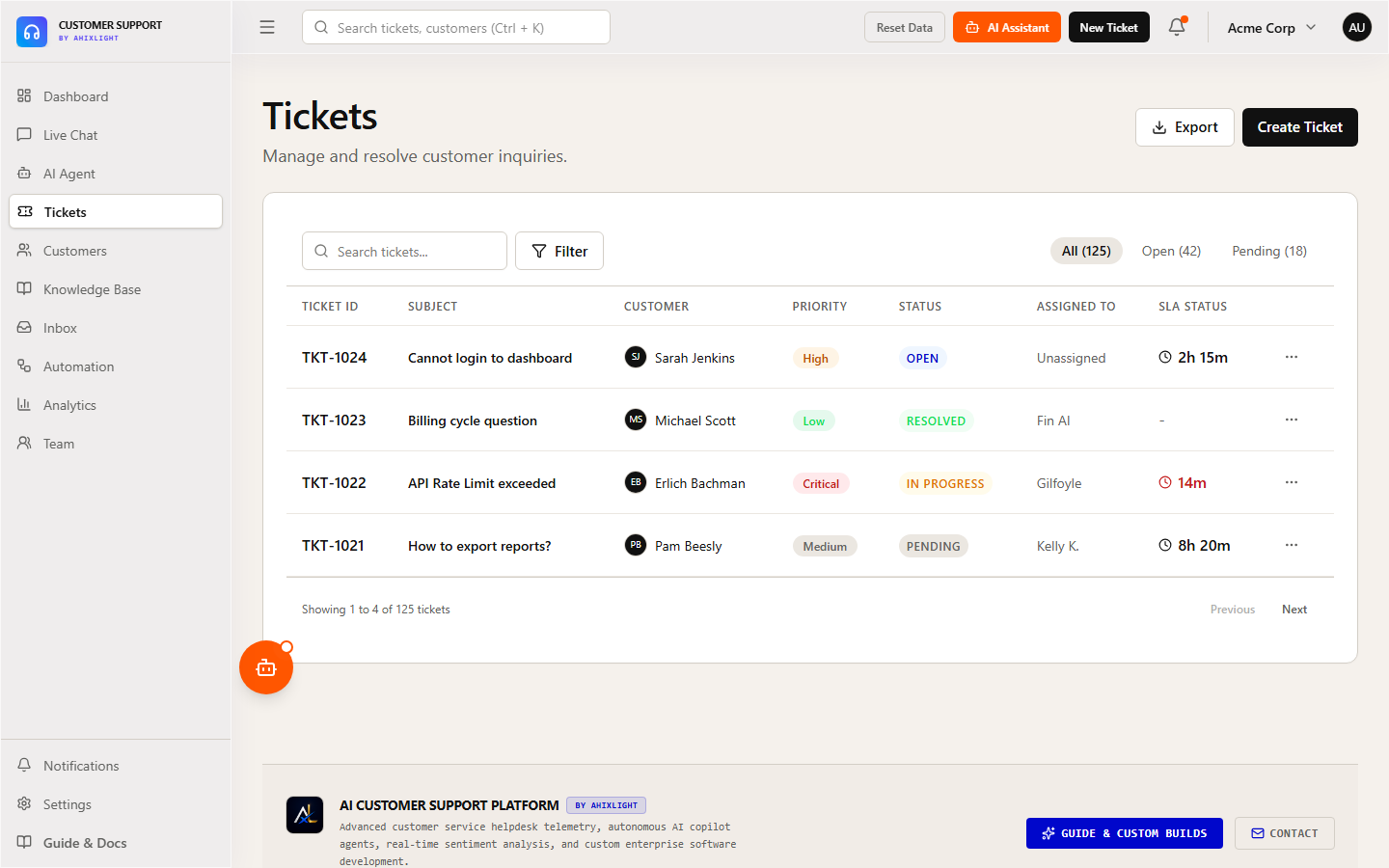 AI Customer Support Platform Preview Screenshot 2