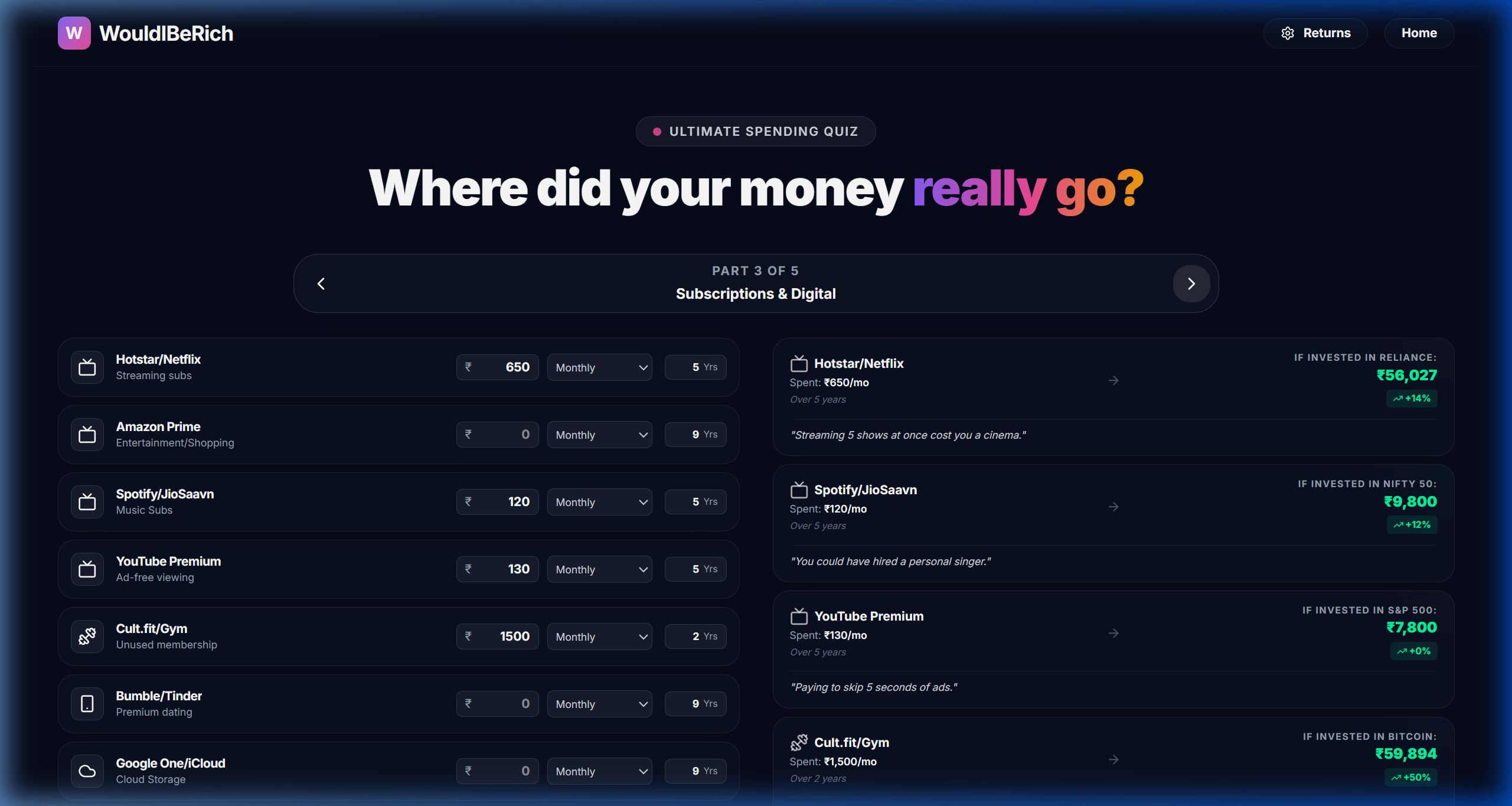 Gamified Spending Habits Quiz